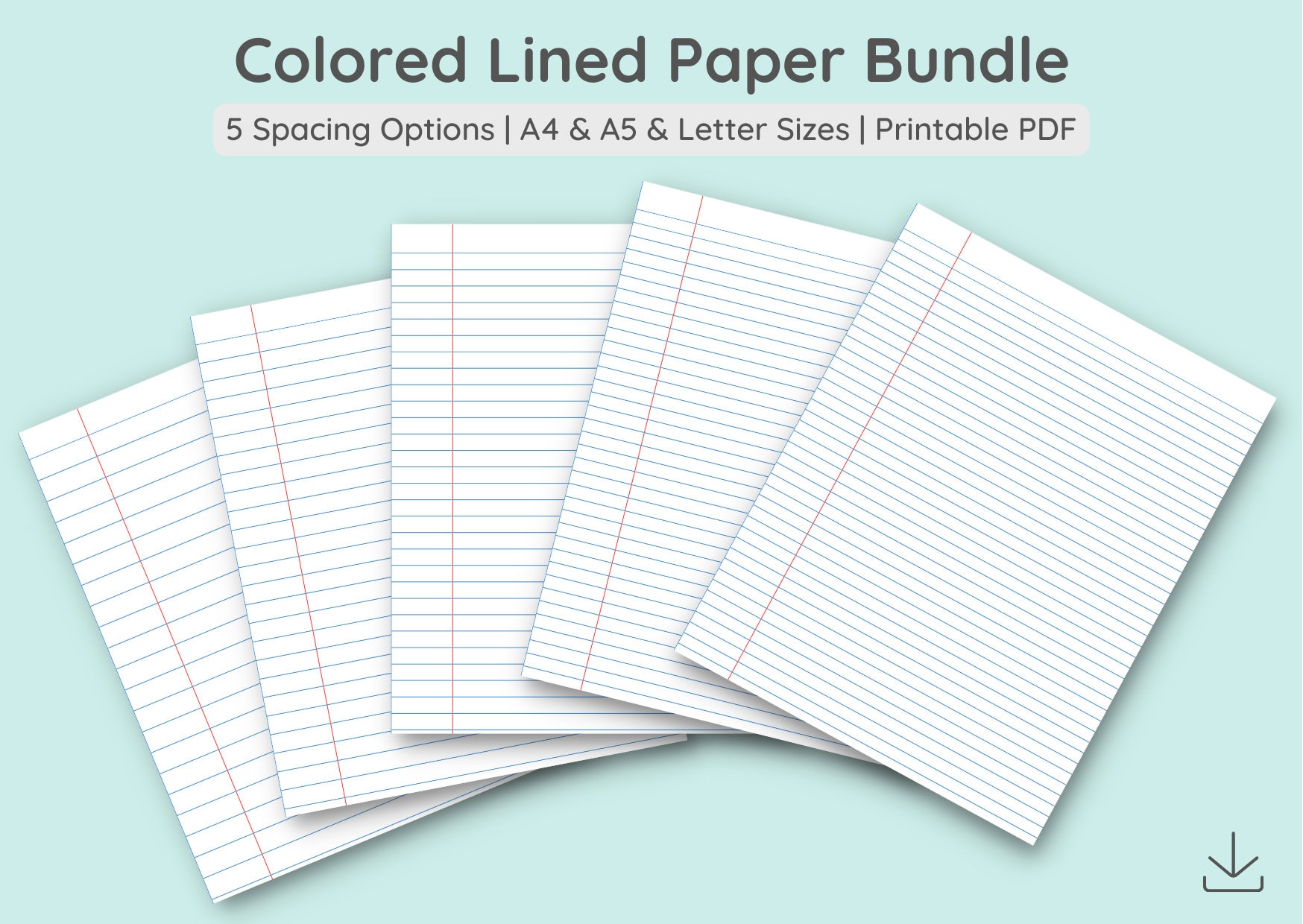 Printable Light Blue Landscape Narrow Ruled Notebook Paper for A4 Paper
