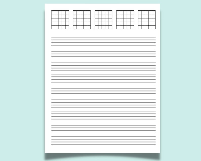 Set of 6 Printable Guitar Music Sheet Bundle 18 Templates Guitar Chord Tab Music Paper Guitar Tablature A4, A5, Letter PDF Download zdjęcie 3
