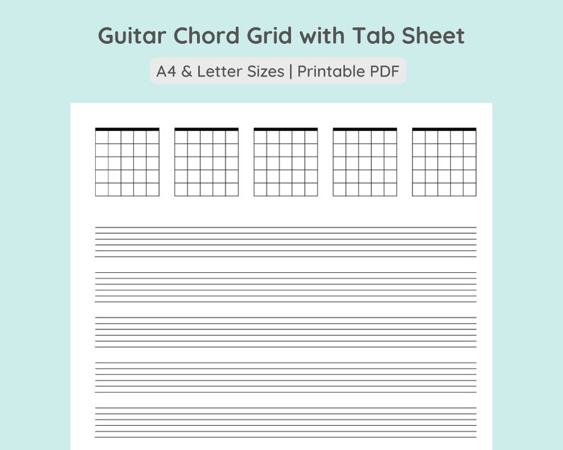 Guitar Chord Grid and TAB Music Sheet Blank Guitar Chord Chart with Guitar Music Paper A4, Letter PDF Download image 1