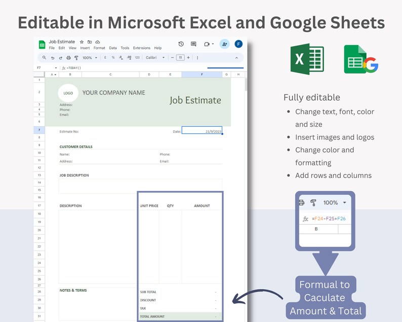 Editable Job Estimate Template | Auto-calculation | PDF, MS Word, MS ...