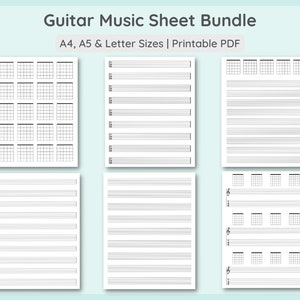 Set di 6 spartiti musicali per chitarra stampabili / 18 modelli / Carta da musica per accordi di chitarra / Tablatura per chitarra / A4, A5, PDF da scaricare in formato Letter