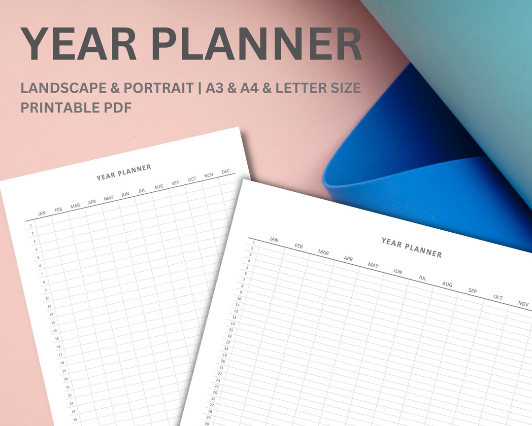 Year Planner on One Page Printable Wall Yearly Calendar Minimalistic ...