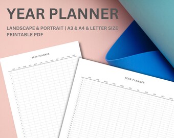 Year Planner on One Page | Printable Wall Yearly Calendar | Minimalistic Yearly Plan | A3 A4 & Letter Sizes | Instant PDF Download