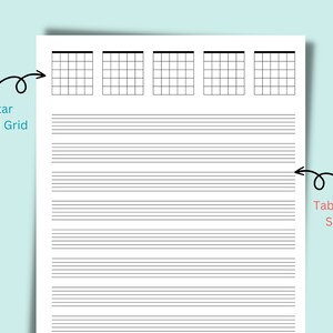 Guitar Chord Grid and TAB Music Sheet Blank Guitar Chord Chart with Guitar Music Paper A4, Letter PDF Download image 2