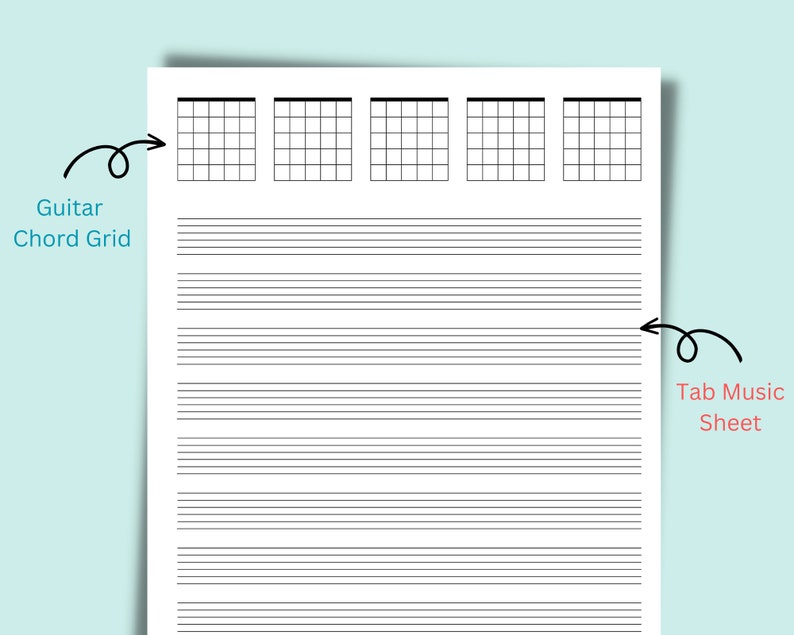 Guitar Chord Grid and TAB Music Sheet Blank Guitar Chord Chart with Guitar Music Paper A4, Letter PDF Download image 2