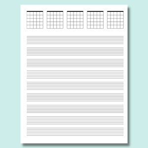 Guitar Chord Grid and TAB Music Sheet Blank Guitar Chord Chart with Guitar Music Paper A4, Letter PDF Download image 4