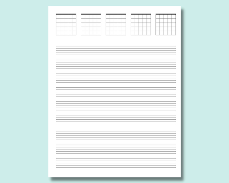 Guitar Chord Grid and TAB Music Sheet Blank Guitar Chord Chart with Guitar Music Paper A4, Letter PDF Download image 4
