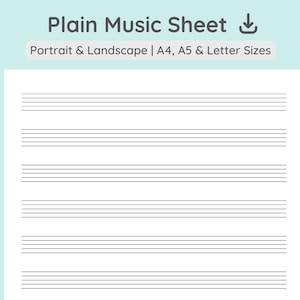 Papel para partituras musicales en blanco / Partituras musicales / Papel para manuscritos digitales / Pentagramas para piano / Formato vertical y horizontal / A4, A5, Carta Descargar PDF