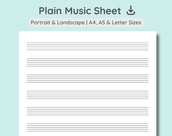 Blank Sheet Music Paper | Music Sheets | Digital Manuscript Paper | Piano Staff | Portriat & Landscape | A4, A5, Letter PDF Download