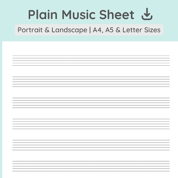 Blank Sheet Music Paper | Music Sheets | Digital Manuscript Paper | Piano Staff | Portriat & Landscape | A4, A5, Letter PDF Download