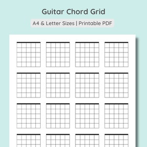 Hoja de cuadrícula de acordes de guitarra / Hoja de gráfico de acordes de guitarra en blanco / Tamaño A4, tamaño carta, descarga en formato PDF