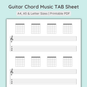 Spartiti musicali stampabili con accordi per chitarra / Foglio di musica per chitarra vuoto / Foglio di tablatura per chitarra / Download PDF A4, A5, Letter