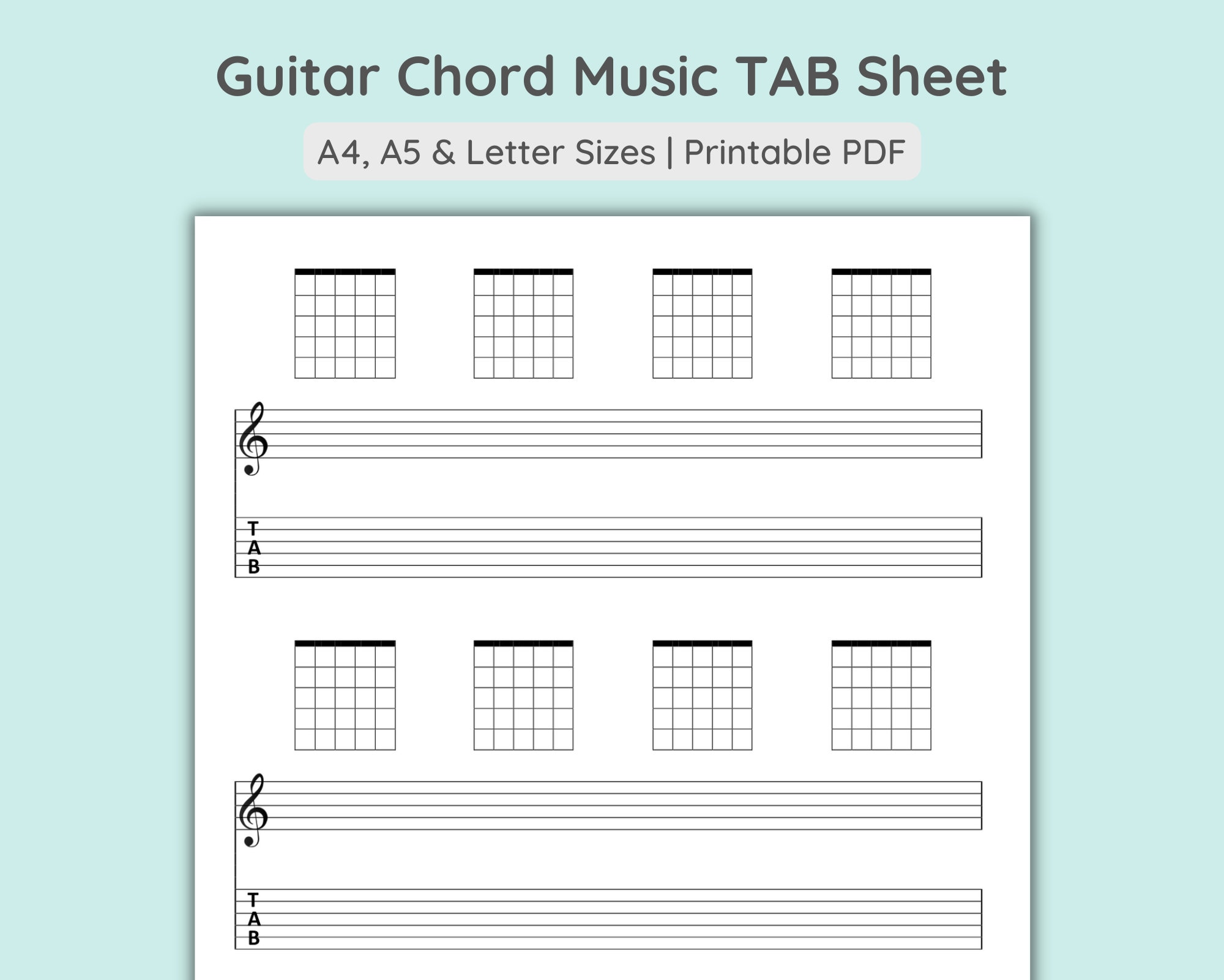 Printable Guitar Chord TAB Music Sheet Blank Guitar Music Paper Guitar ...