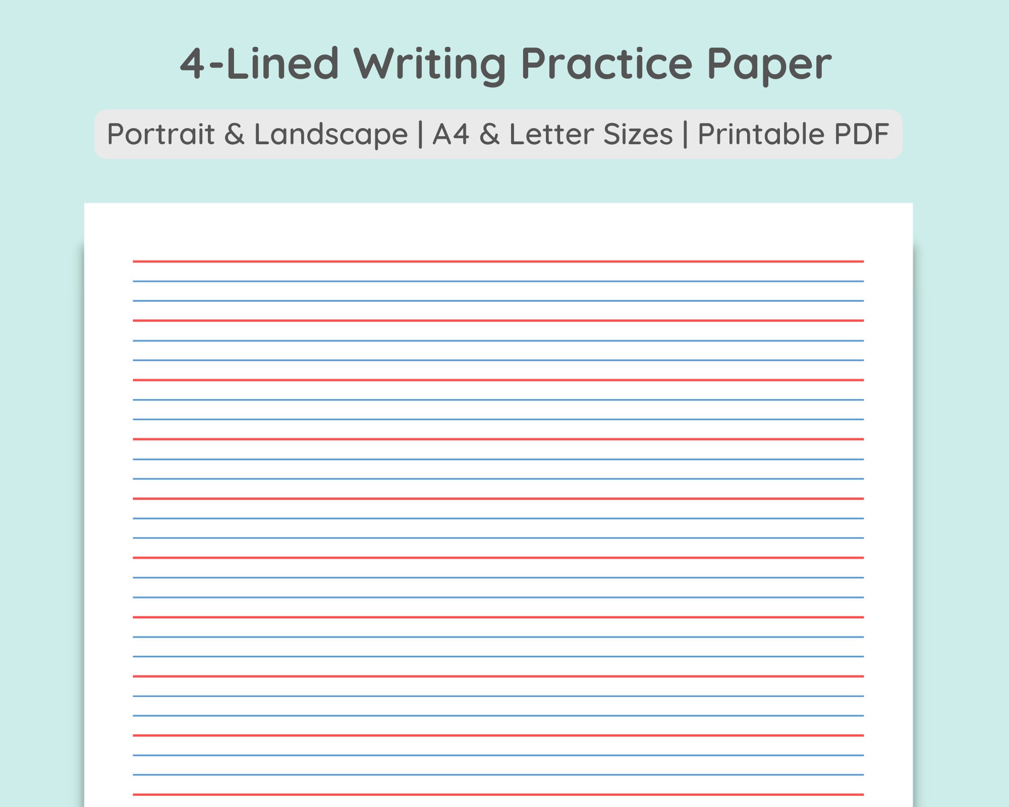 Printable 1/2 Rule, 1/4 Dotted, 1/4 Skip Handwriting Paper in Portrait  Orientation