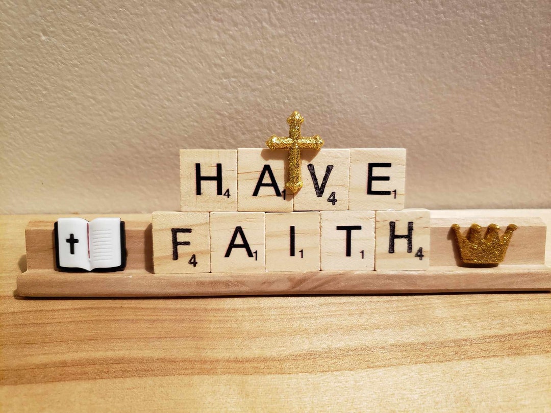 Have Faith Scrabble Shelf Decor Name Plate Gift, Religion, Spirituality