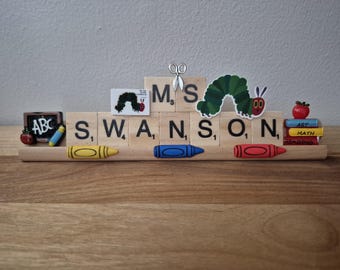Personalized Scrabble Desk Sitter for Teacher Appreciation Gift Boss Doctor Name Plate