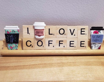 I Love Coffee Scrabble Shelf Decor Name Plate, Gift for Coffee Lover, Coffee Addict, Coffee Drinker