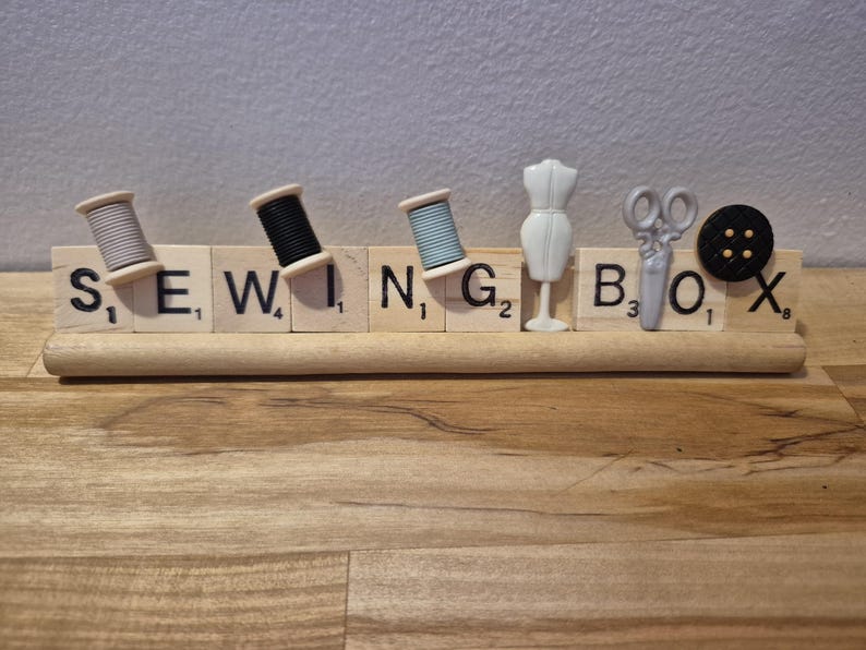 Scrabble Thread Sewing Box Scrabble Tile Holder Word Display Piece for Desk, Shelf ...