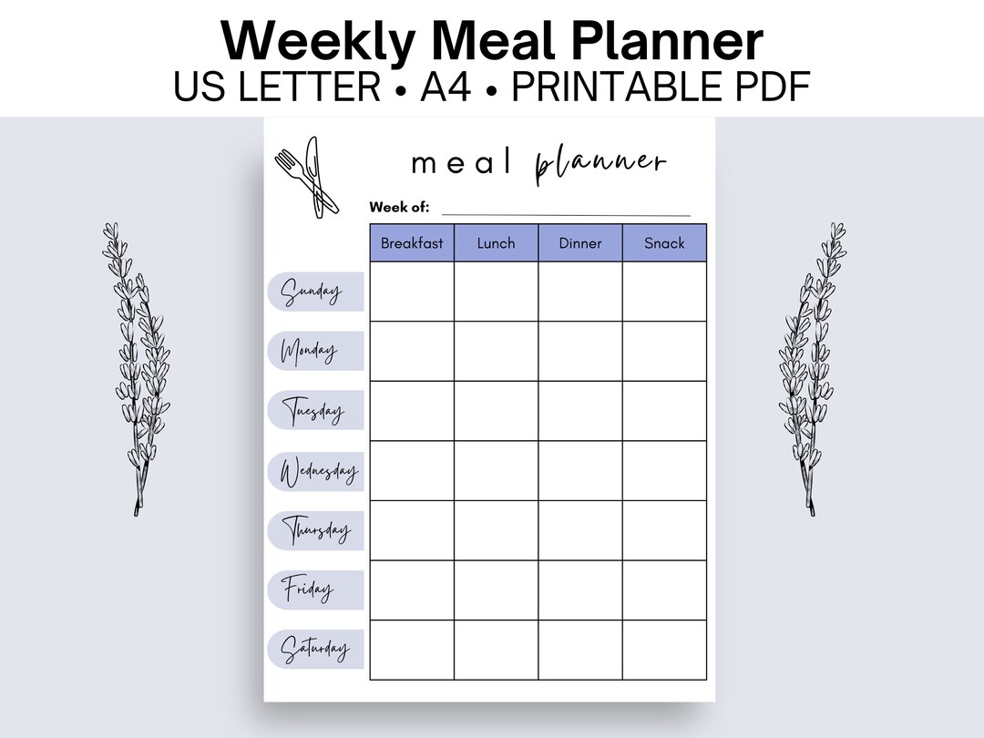 Weekly Meal Planner | Printable PDF | Digital Download | Minimalist ...