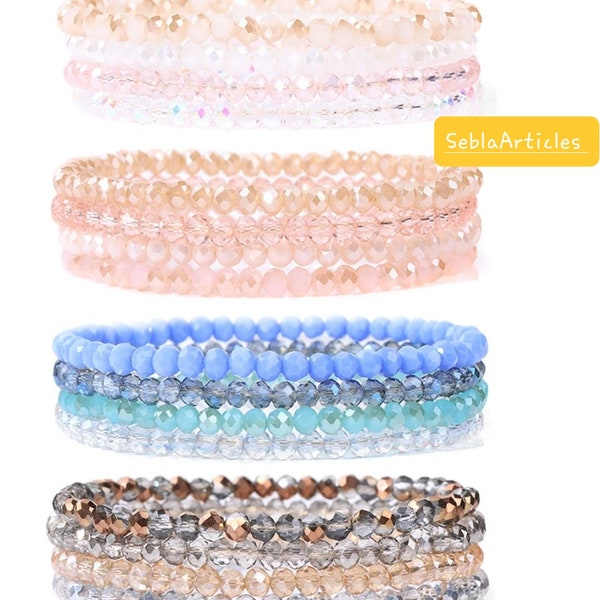 Crystal Bracelets For Women Girls Natural Stone Beads Bracelets Grey pink White blue series Crystal Fashion Jewelry 4pcs gift Valentin