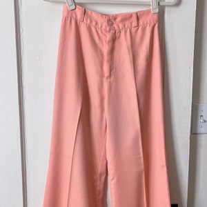 Vintage 70s Pink Bell Bottom Trousers | High Waist Wide Leg Pants | Size Extra Small