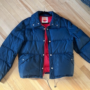 70s Vintage Sun Down Blue Puffer Coat - Real Goose Down - Size M