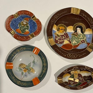 Mid century Japanese Satsuma Moriage ashtrays-4