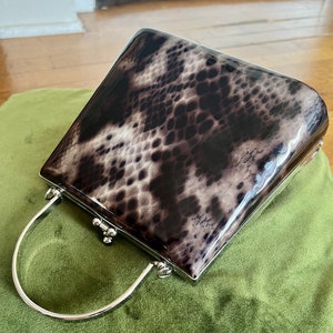 Vintage 80s Shiny Snakeskin Small Handbag Purse with Silver Clasp Handle