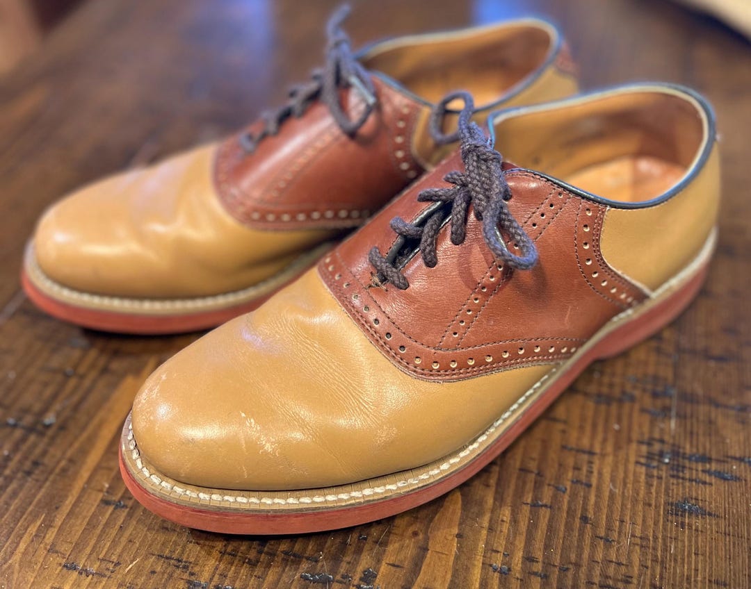 Dexter Saddle Oxford Golf Shoes USA Mens 9.5M Two Tone Leather Wingtip Retro Dexter Golf Shoes for Men for sale | eBay main image 2