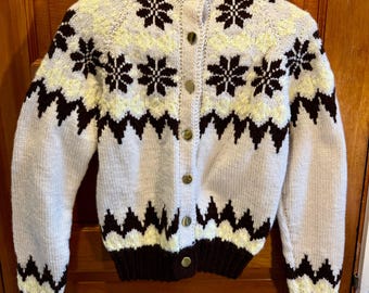 Vintage Handgestrickte Fair Isle Strickjacke