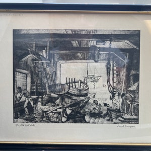 Vintage Lionel Barrymore signierter Druck “The Old Boat Works”.