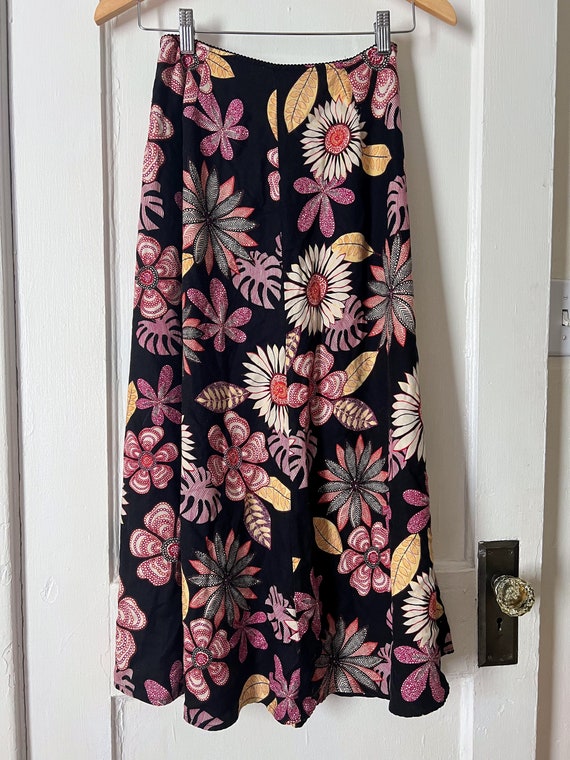 Vintage 70s Tropical Flower Power Flowy Maxi Skirt - image 4