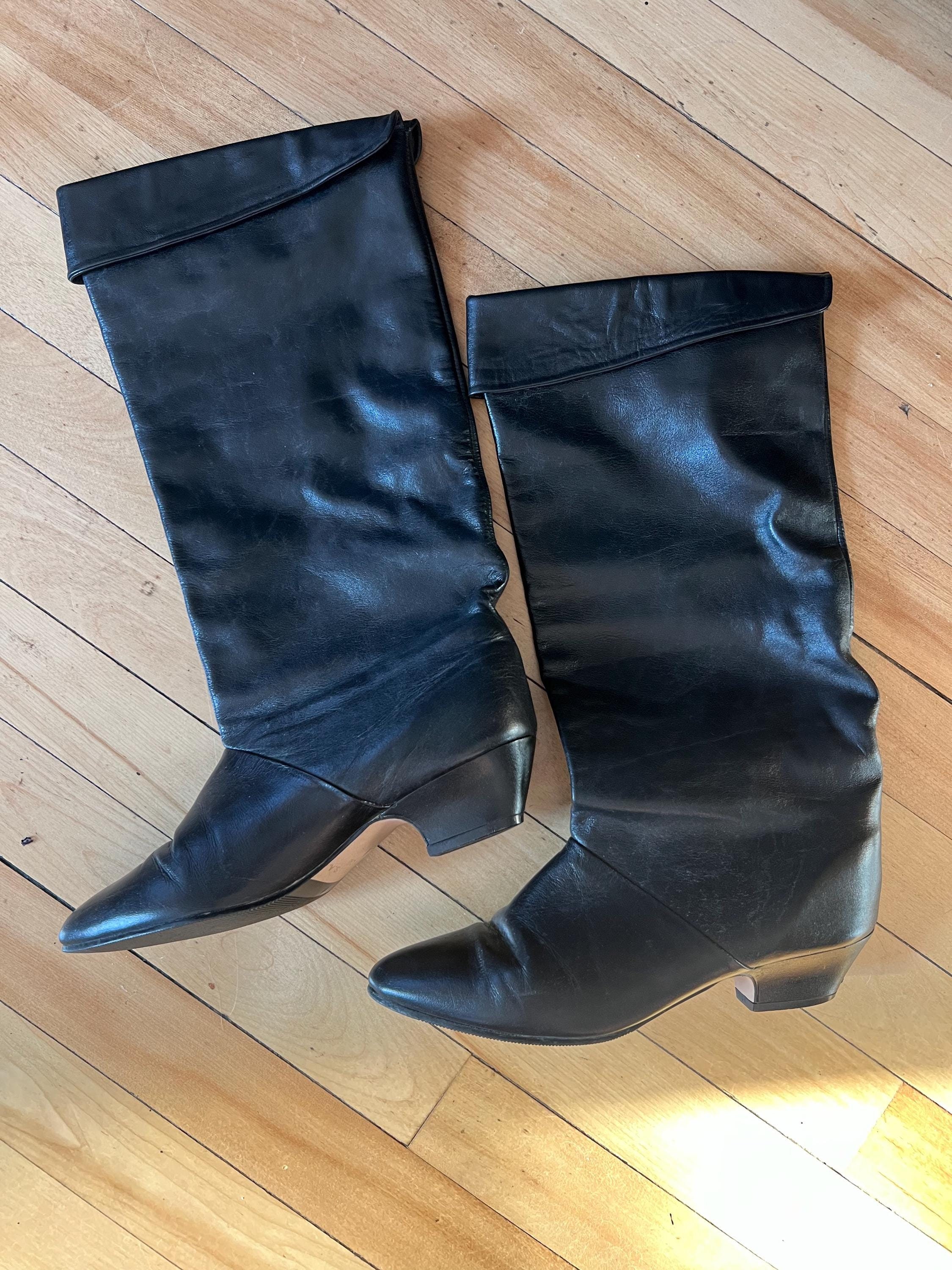 black leather slouch boots