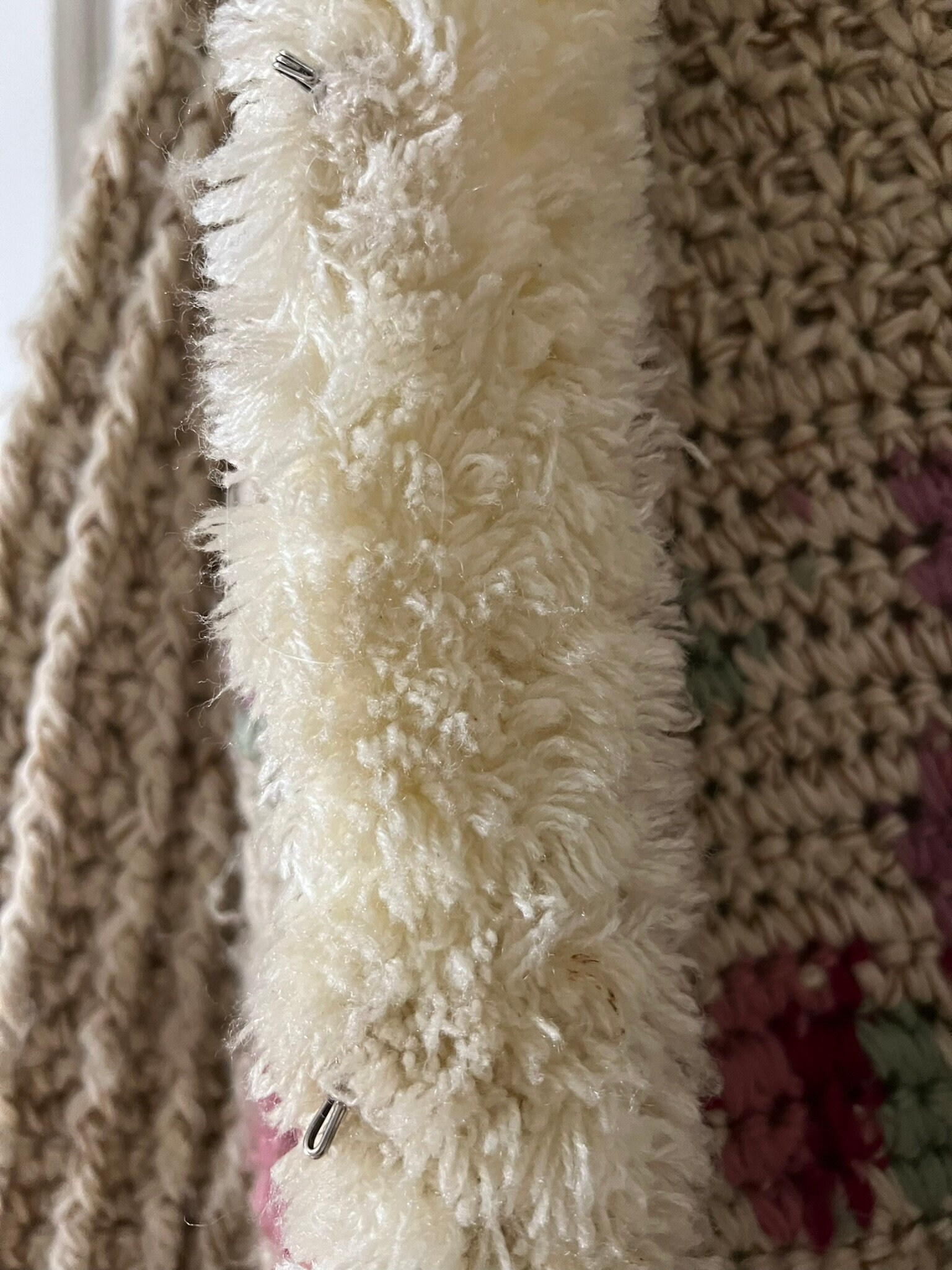 Vintage 70s Answers by Riddles Chunky Knit Fur Trim Long Cardigan ...