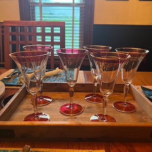 Vintage Cranberry Flashed and Gilded  Goblets - set of 6