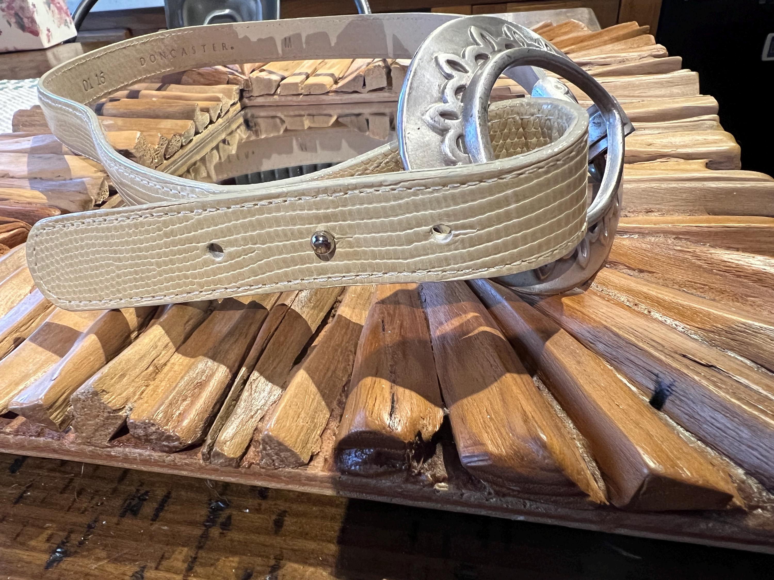 DONCASTER Vintage 80’s Gold & Silver Interlocking Unique Leather Belt Rare Fun Vintage Doncaster Tan Leather Belt With Silver Buckle - Etsy main image 2