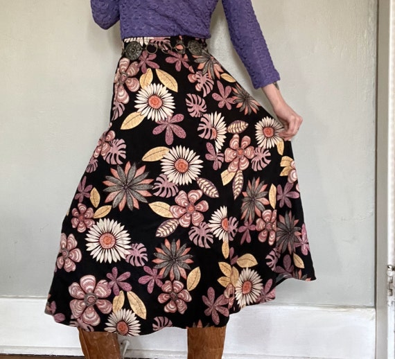 Vintage 70s Tropical Flower Power Flowy Maxi Skirt - image 5