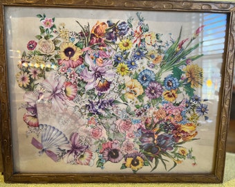 Vintage framed floral ephemera collage