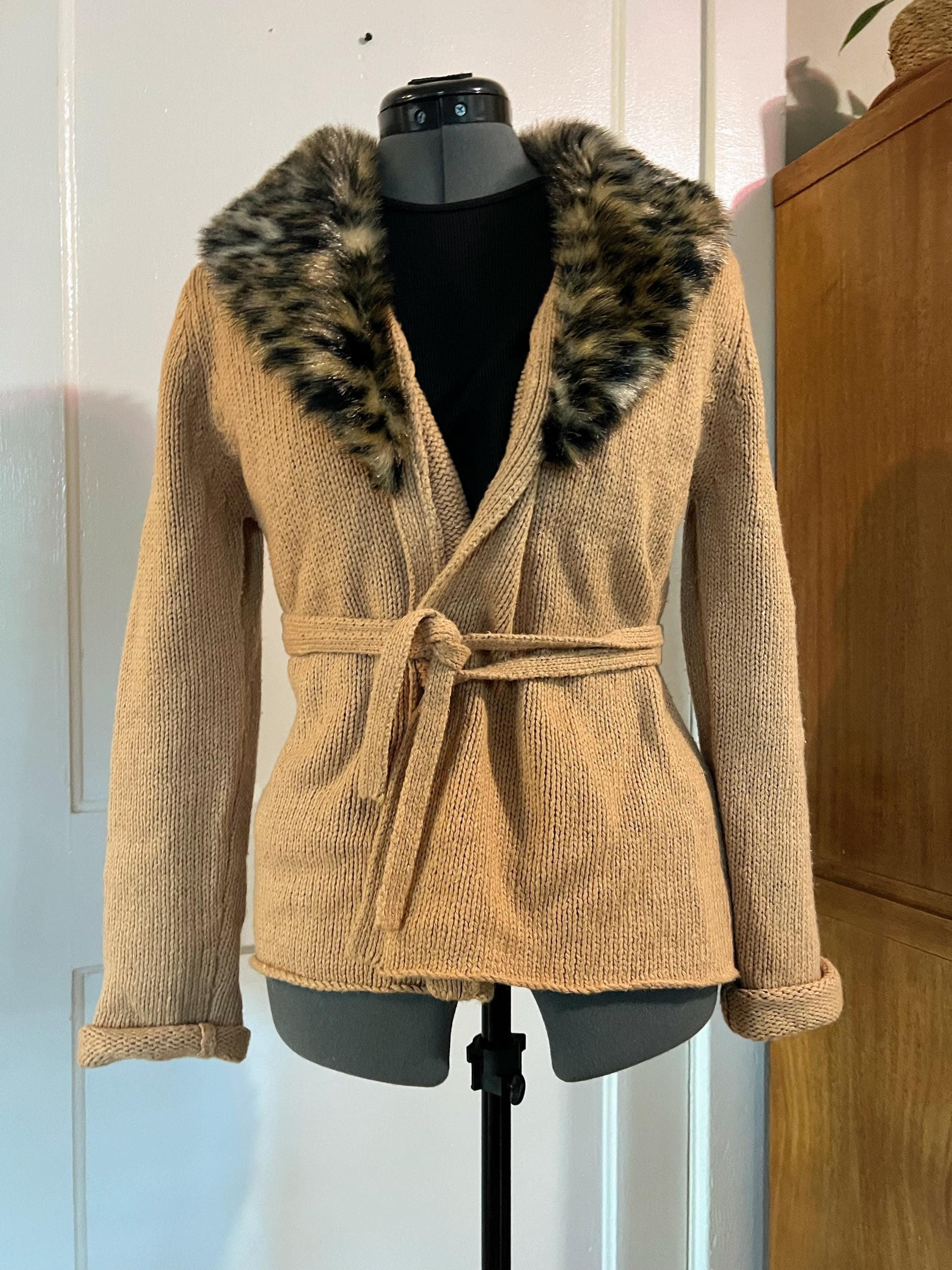 Fur Collar Cardigan - Etsy Fur Collar Cardigan - Etsy