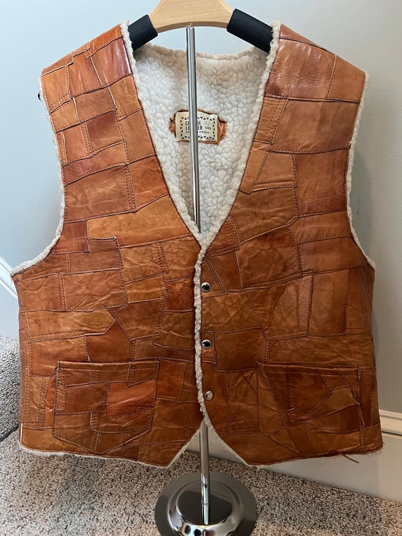 Vintage 70s Patchwork Leather and Shearling Vest