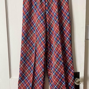 Vintage 60s/70s Plaid Polyester High Waist Bell Bottom Flare Pants