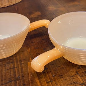 Vintage Fire King Peach Luster Handled Bowls (2)