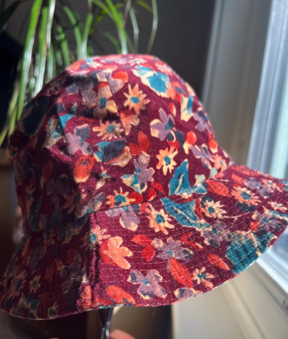 Vintage 60s/70s Velvet Groovy Corduroy Floral Bucket Hat - Etsy display picture 1