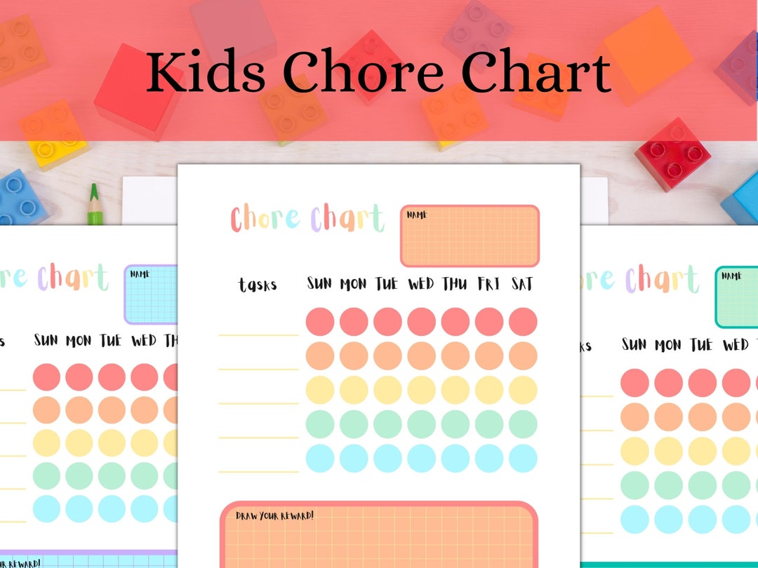 Kids Chore Chart, Fun Kids Chore Chart, Colorful Chore Chart, Printable ...