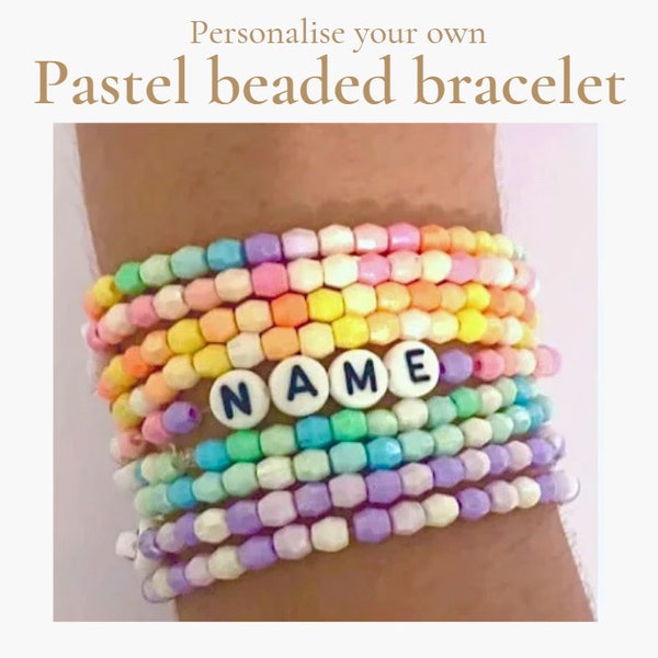 Personalised pastel beaded bracelet for kids and teens