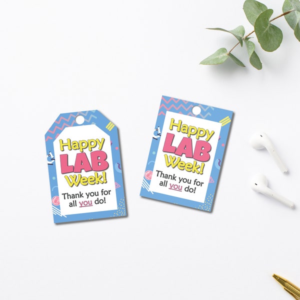 Medical Laboratory Thank You Gift Tag | Printable Happy Lab Week Gift Tag or Favor for Medical Professionals Celebration 80's Theme