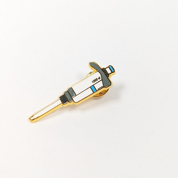 Cute 1000 uL Laboratory Hard Enamel Micropipette Pin | Blue Science Manual Dilution Pipette Pin | Med Tech Enamel Pipette Science Pin 1.5"