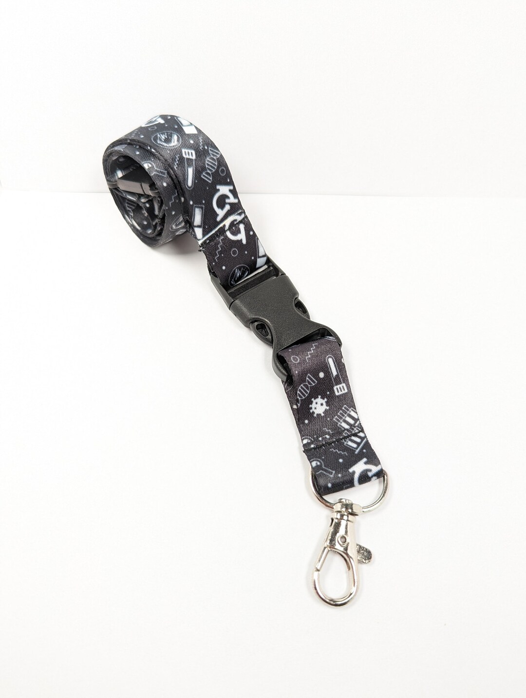 Medical Laboratory Lanyard Med Tech Black and White Microscope