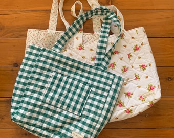 Handmade Quilted Tote Bag - Floral, Print Shoulder Bag, Cute Gift