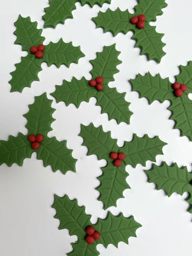 Edible Large Triple Holly Leaf Decorations Festive Cake Etsy UK
